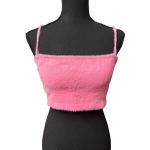 Amanda Uprichard Pink Fuzzy Crop Top Spaghetti Strap Y2K Tank